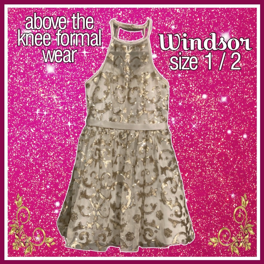 WINDSOR FORMAL ABOVE THE KNEE WHITE AND GOLD DRESS size 1/2